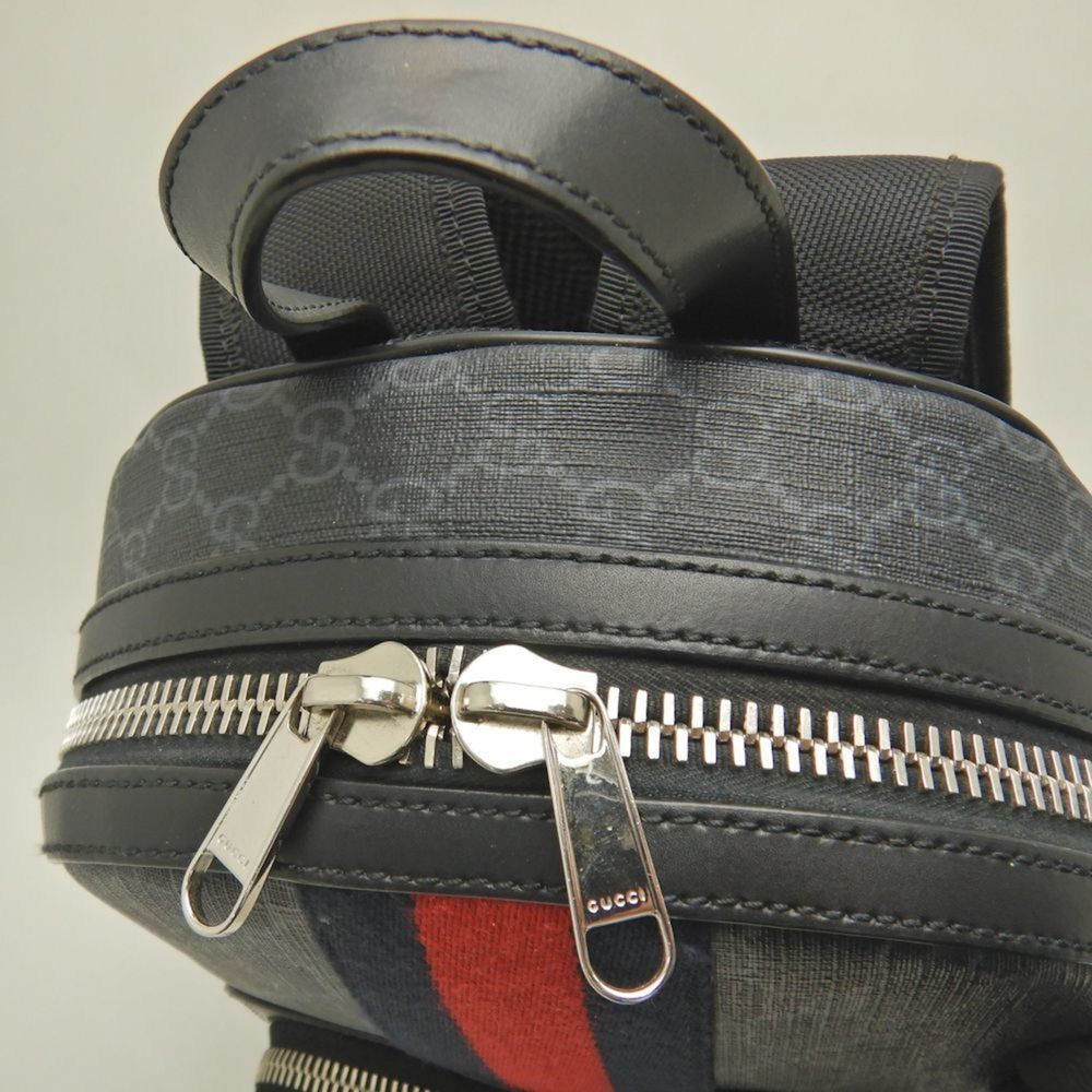 GUCCI Sherry Line Backpack 598102, GG Supreme Canvas and Leather, Gray Black,... - Picture 5 of 10